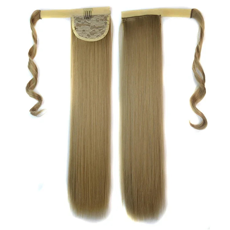 16# Unsichtbare nahtlose Bandagen-Perücke, langes, glattes Haar, Zopf, 16#
