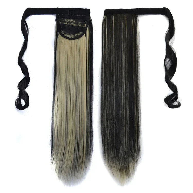 1BH613# Unsichtbarer nahtloser Verband-Stil Perücke Lange glatte Haare Perücke Pferdeschwanz, 1BH613#