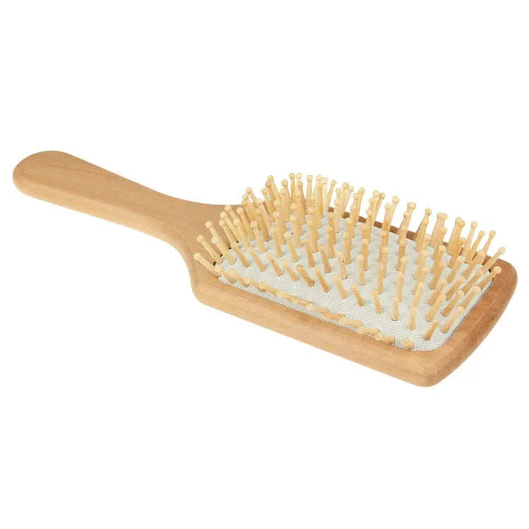 Natürlicher Massage-Haarkamm aus Holz mit Gummibasis und Holzbürste, Größe: Groß, Groß (Weiß), Groß (Schwarz)