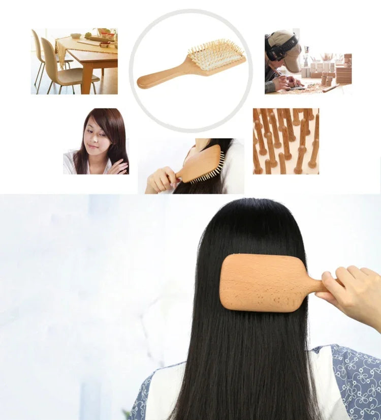Natürlicher Massage-Haarkamm aus Holz mit Gummibasis und Holzbürste, Größe: Groß, Groß (Weiß), Groß (Schwarz)