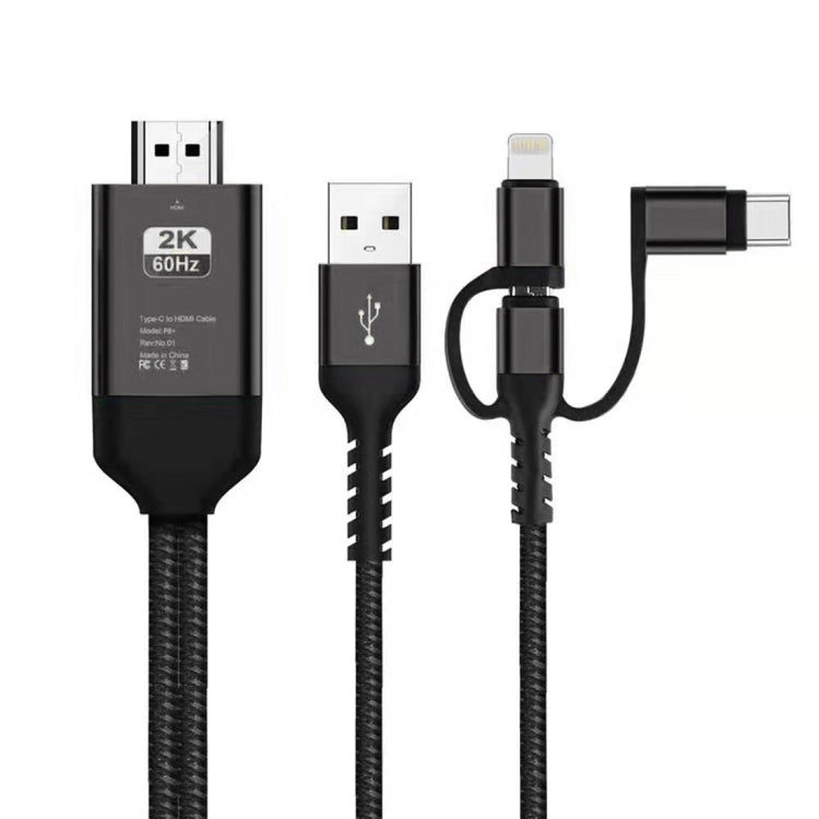 3 in 1 Micro USB + USB-C / Typ-C + 8-Pin zu HDMI HDTV Kabel