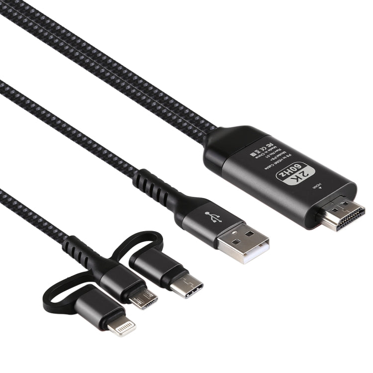 3 in 1 Micro USB + USB-C / Typ-C + 8-Pin zu HDMI HDTV Kabel
