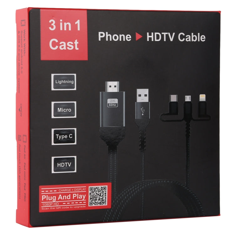 3 in 1 Micro USB + USB-C / Typ-C + 8-Pin zu HDMI HDTV Kabel