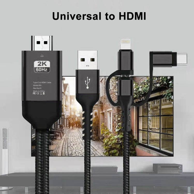 3 in 1 Micro USB + USB-C / Typ-C + 8-Pin zu HDMI HDTV Kabel