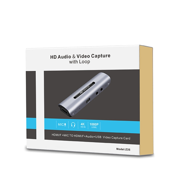 Z35 HDMI-Buchse + Mikrofon zu HDMI-Buchse + Audio + USB HD Video & Audio Capture Card mit Loop, Z35