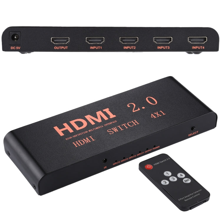 4X1 4K/60Hz HDMI 2.0 Umschalter mit Fernbedienung, EU-Stecker, 4X1