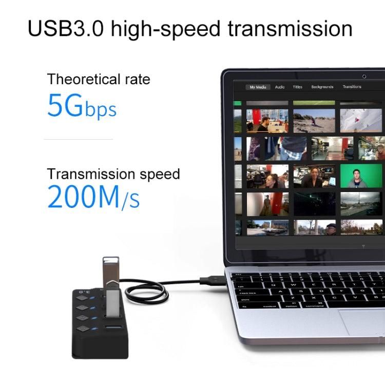 Onten 5301 USB 3.0 Stecker zu 4 USB 2.0 Buchsen Splitter Extender mit unabhängigem Schalter, 5301
