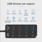 Onten 5301 USB 3.0 Stecker zu 4 USB 2.0 Buchsen Splitter Extender mit unabhängigem Schalter, 5301