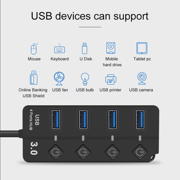 Onten 5301 USB 3.0 Stecker zu 4 USB 2.0 Buchsen Splitter Extender mit unabhängigem Schalter, 5301