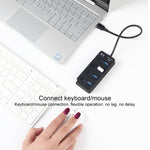 Onten 5301 USB 3.0 Stecker zu 4 USB 2.0 Buchsen Splitter Extender mit unabhängigem Schalter, 5301