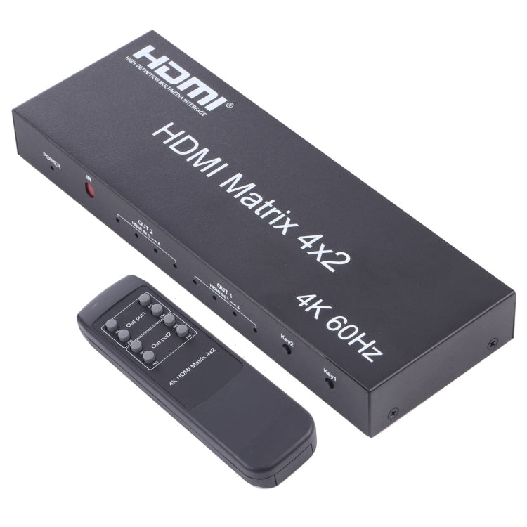 HDMI 4x2 Matrix Umschalter / Splitter mit Fernbedienung, unterstützt ARC / MHL / 4Kx2K / 3D, 4 HDMI Eingänge, 2 HDMI Ausgänge, unterstützt ARC / MHL / 4Kx2K / 3D