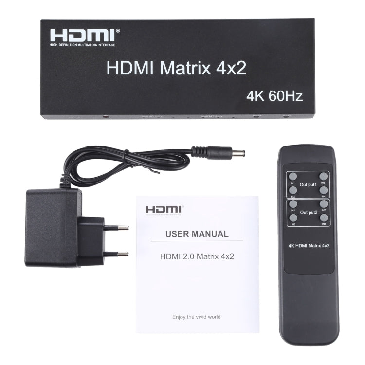 HDMI 4x2 Matrix Umschalter / Splitter mit Fernbedienung, unterstützt ARC / MHL / 4Kx2K / 3D, 4 HDMI Eingänge, 2 HDMI Ausgänge, unterstützt ARC / MHL / 4Kx2K / 3D