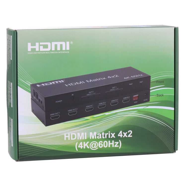HDMI 4x2 Matrix Umschalter / Splitter mit Fernbedienung, unterstützt ARC / MHL / 4Kx2K / 3D, 4 HDMI Eingänge, 2 HDMI Ausgänge, unterstützt ARC / MHL / 4Kx2K / 3D