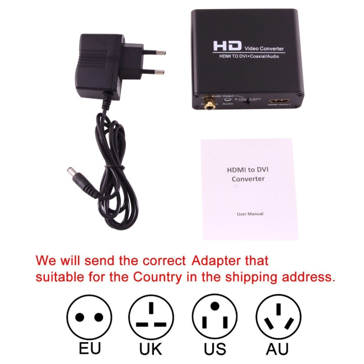 NEWKENG X5 HDMI zu DVI mit Audio 3,5mm Koaxial Ausgang Video Konverter, EU-Stecker, X5 HDMI zu DVI mit Audio