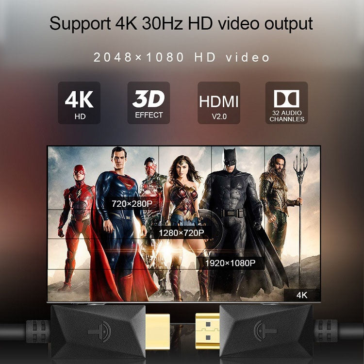 ROCKETEK HDMI01Y-2 HDMI 2.0 4K 30Hz 3D HD vergoldeter Stecker HDMI Kabel für alle HDMI Geräte, Länge: 2m