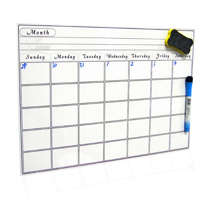 Magnetischer Monatsplaner, Kühlschrankmagnet, PET magnetisches Soft-Whiteboard, Größe: 29,7 cm x 42 cm, Monatsplan