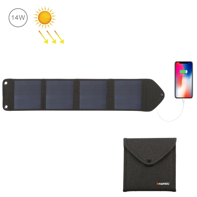 HAWEEL 14W 5V 2.4A Tragbares, faltbares Solarladegerät, aufladbare Outdoor-Reisetasche mit 4 Solarmodulen & USB-Anschluss, Größe: S, 14W