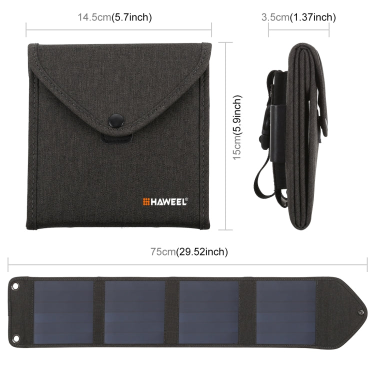 HAWEEL 14W 5V 2.4A Tragbares, faltbares Solarladegerät, aufladbare Outdoor-Reisetasche mit 4 Solarmodulen & USB-Anschluss, Größe: S, 14W