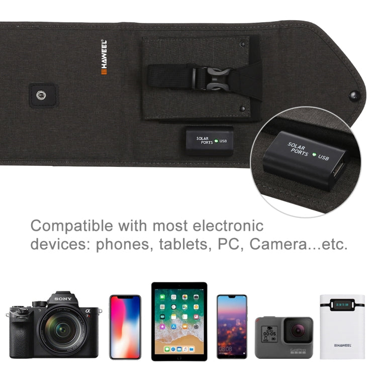 HAWEEL 14W 5V 2.4A Tragbares, faltbares Solarladegerät, aufladbare Outdoor-Reisetasche mit 4 Solarmodulen & USB-Anschluss, Größe: S, 14W