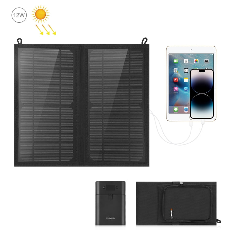 HAWEEL 12W 2 Paneele faltbares Solarpanel Ladegerät Tasche mit 5V / 3.1A Max Dual USB Anschlüssen, unterstützt QC3.0 und AFC, 12W 2 Paneele