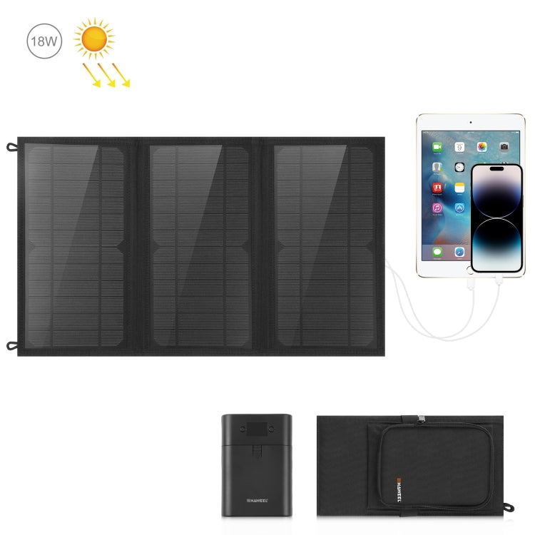 HAWEEL 18W 3-Panels faltbares Solarpanel-Ladegerät mit 5V / 3,1A maximal, Dual-USB-Anschlüssen, unterstützt QC3.0 und AFC, 18W 3 Panels