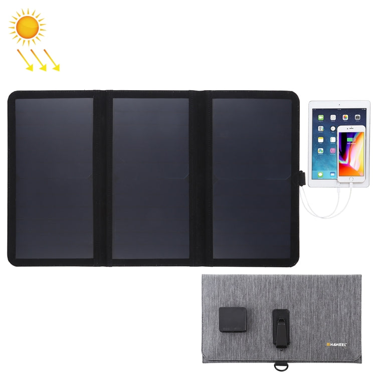 HAWEEL 21W ultradünnes 3-fach faltbares 5V / 3A Solarpanel-Ladegerät mit Dual-USB-Anschlüssen, unterstützt QC3.0 und AFC, ultradünn 21W