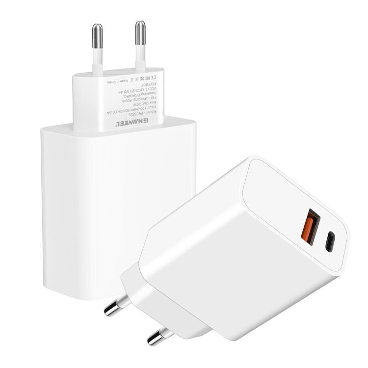 HAWEEL 20W Dual-Port-Schnellladegerät-Adapter, EU-Stecker, Dual-Port-Ladegerät EU-Stecker