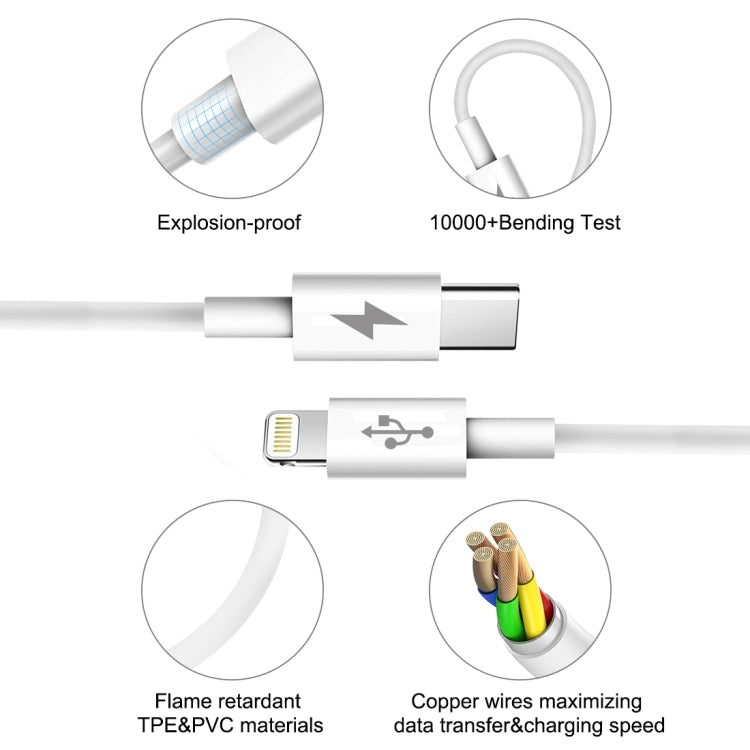 HAWEEL 25W 3A USB-C / Typ-C zu 8 Pin PD Schnellladekabel für iPhone, iPad, Kabellänge: 1m, Typ-C zu 8 Pin 1m