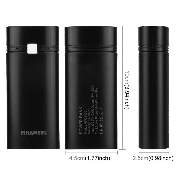 HAWEEL DIY 2x 18650 Akku (nicht enthalten) 5600mAh Powerbank-Gehäuse mit USB-Ausgang & Anzeige, DIY 2 Akkus (Schwarz), DIY 2 Akkus (Weiß)