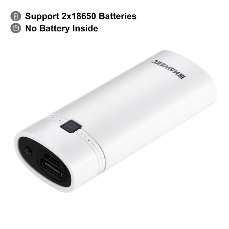 HAWEEL DIY 2x 18650 Akku (nicht enthalten) 5600mAh Powerbank-Gehäuse mit USB-Ausgang & Anzeige, DIY 2 Akkus (Schwarz), DIY 2 Akkus (Weiß)