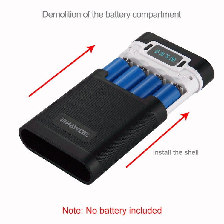 HAWEEL DIY 4 x 18650 Akku (nicht enthalten) 10000mAh Powerbank-Gehäuse mit 2 x USB-Ausgang & Display für iPhone, Galaxy, Sony, HTC, Google, Huawei, Xiaomi, Lenovo und andere Smartphones, DIY 4 x 18650 10000mAh Akku (US)