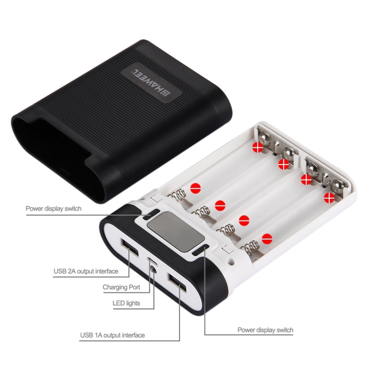 HAWEEL DIY 4 x 18650 Akku (nicht enthalten) 10000mAh Powerbank-Gehäuse mit 2 x USB-Ausgang & Display für iPhone, Galaxy, Sony, HTC, Google, Huawei, Xiaomi, Lenovo und andere Smartphones, DIY 4 x 18650 10000mAh Akku (US)