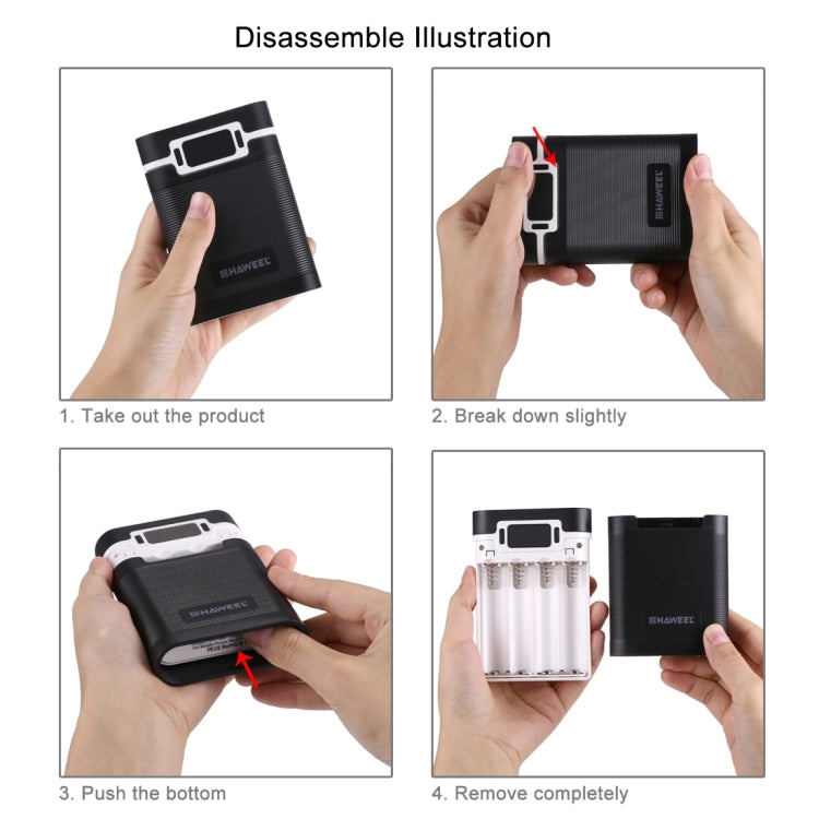 HAWEEL DIY 4 x 18650 Akku (nicht enthalten) 10000mAh Powerbank-Gehäuse mit 2 x USB-Ausgang & Display für iPhone, Galaxy, Sony, HTC, Google, Huawei, Xiaomi, Lenovo und andere Smartphones, DIY 4 x 18650 10000mAh Akku (US)