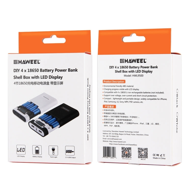 HAWEEL DIY 4 x 18650 Akku (nicht enthalten) 10000mAh Powerbank-Gehäuse mit 2 x USB-Ausgang & Display für iPhone, Galaxy, Sony, HTC, Google, Huawei, Xiaomi, Lenovo und andere Smartphones, DIY 4 x 18650 10000mAh Akku (US)