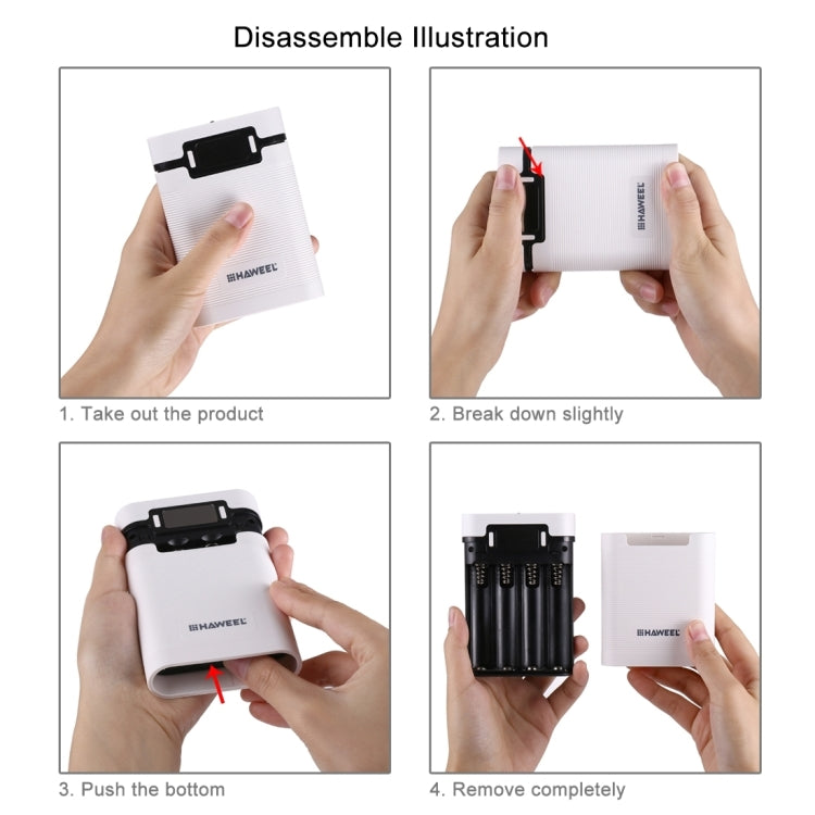 HAWEEL DIY 4 x 18650 Akku (nicht enthalten) 10000mAh Powerbank-Gehäuse mit 2 x USB-Ausgang & Display für iPhone, Galaxy, Sony, HTC, Google, Huawei, Xiaomi, Lenovo und andere Smartphones, DIY 4 x 18650 10000mAh Akku (US)
