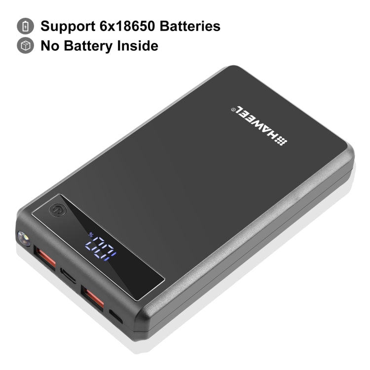 HAWEEL DIY 6 x 18650 Akku 24W Schnelllade-Powerbank-Gehäuse mit Display, ohne Akku, 6 x 18650 Akku