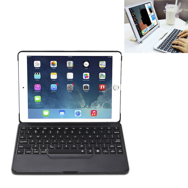 F611 Abnehmbares Buntes Hintergrundbeleuchtetes Aluminium-Rückteil Kabelloses Bluetooth Keyboard Tablet-Hülle für iPad Air 2 / 9,7 (2018) / 9,7 Zoll (2017) / Air / Pro 9,7 Zoll