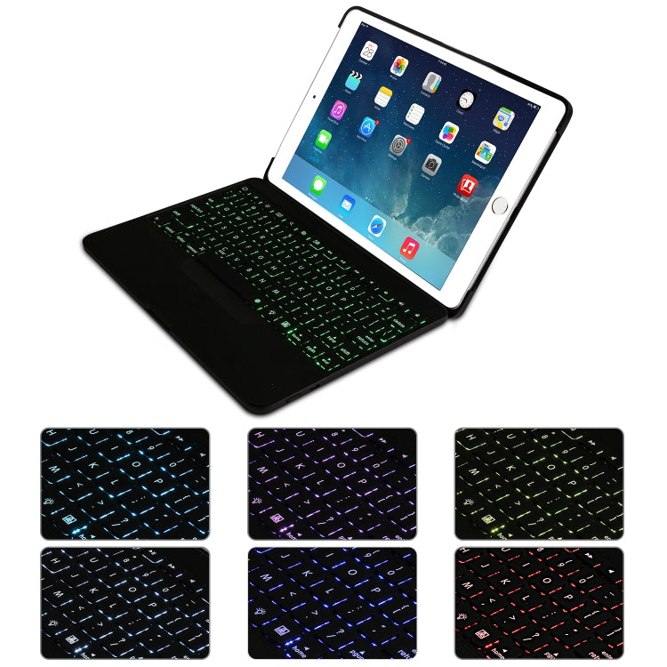 F611 Abnehmbares Buntes Hintergrundbeleuchtetes Aluminium-Rückteil Kabelloses Bluetooth Keyboard Tablet-Hülle für iPad Air 2 / 9,7 (2018) / 9,7 Zoll (2017) / Air / Pro 9,7 Zoll