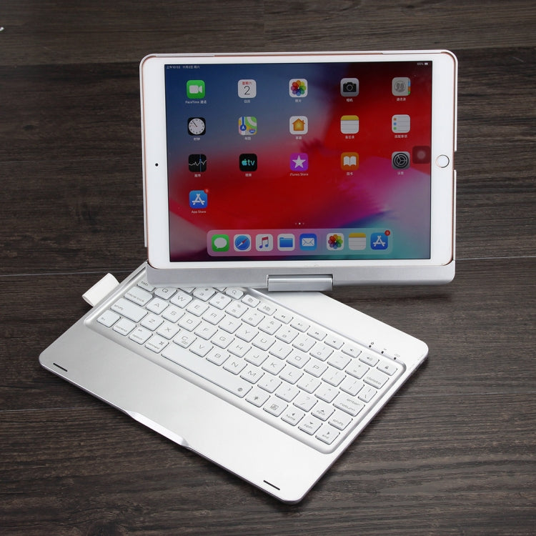 F102AS Für iPad 10,2 Zoll Bunt Hintergrundbeleuchtetes Drehbares Bluetooth Keyboard Leder-Tablet-Hülle mit Stiftschacht-Funktion