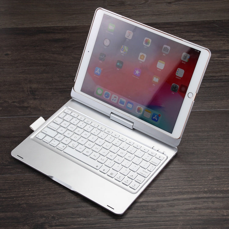 F102AS Für iPad 10,2 Zoll Bunt Hintergrundbeleuchtetes Drehbares Bluetooth Keyboard Leder-Tablet-Hülle mit Stiftschacht-Funktion