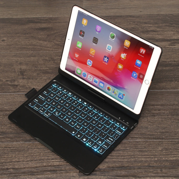 F102AS Für iPad 10,2 Zoll Bunt Hintergrundbeleuchtetes Drehbares Bluetooth Keyboard Leder-Tablet-Hülle mit Stiftschacht-Funktion
