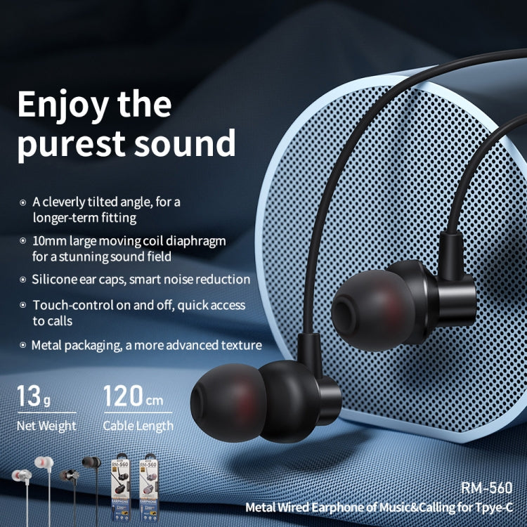 REMAX RM-560 Type-C In-Ear Stereo Metall-Musikkopfhörer mit Kabelsteuerung + Mikrofon, unterstützt Freisprechfunktion, nicht für Samsung-Telefone