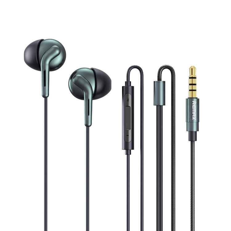 REMAX RM-595 3,5mm Goldkontakt In-Ear Stereo Doppelwirkungs Metall Musik-Kopfhörer mit Kabelsteuerung + Mikrofon, Unterstützt Freisprechen