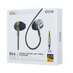 REMAX RM-595 3,5mm Goldkontakt In-Ear Stereo Doppelwirkungs Metall Musik-Kopfhörer mit Kabelsteuerung + Mikrofon, Unterstützt Freisprechen