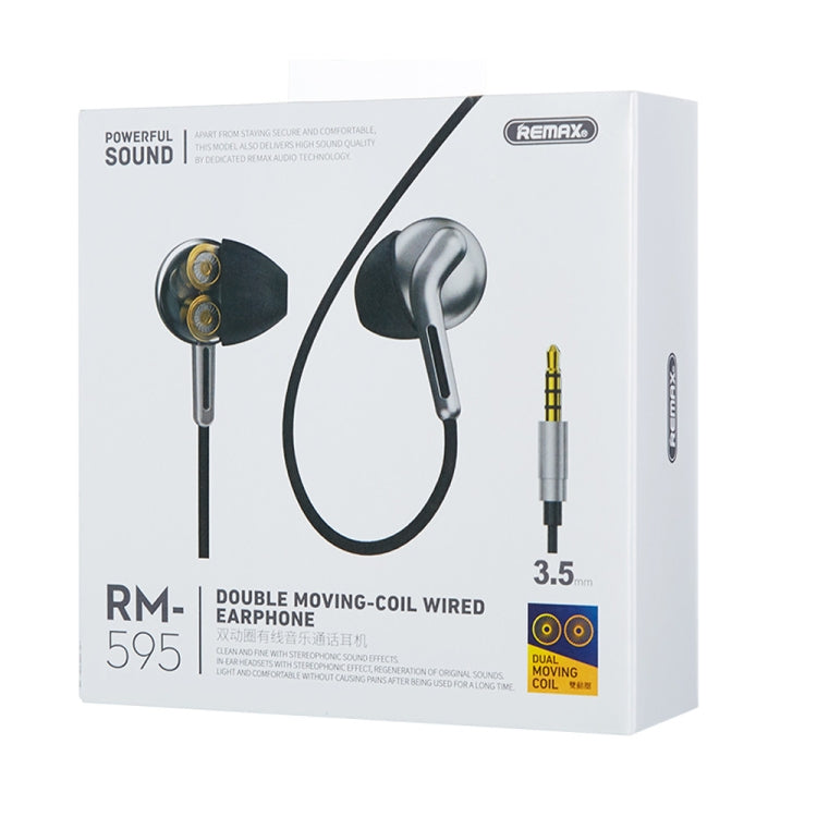 REMAX RM-595 3,5mm Goldkontakt In-Ear Stereo Doppelwirkungs Metall Musik-Kopfhörer mit Kabelsteuerung + Mikrofon, Unterstützt Freisprechen