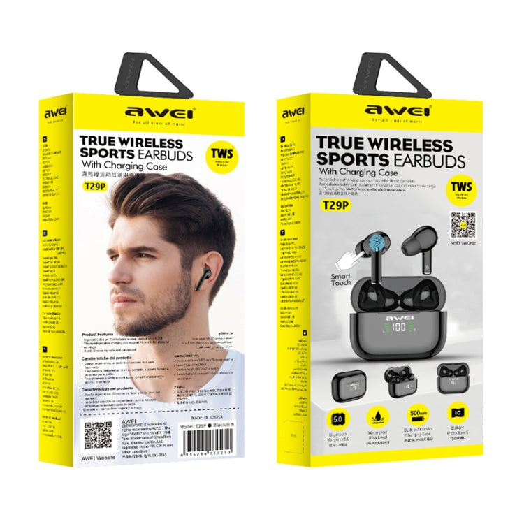 awei T29P Bluetooth V5.0 LED Digitalanzeige True Wireless Sport IPX4 Wasserdichte TWS Kopfhörer mit Ladecase