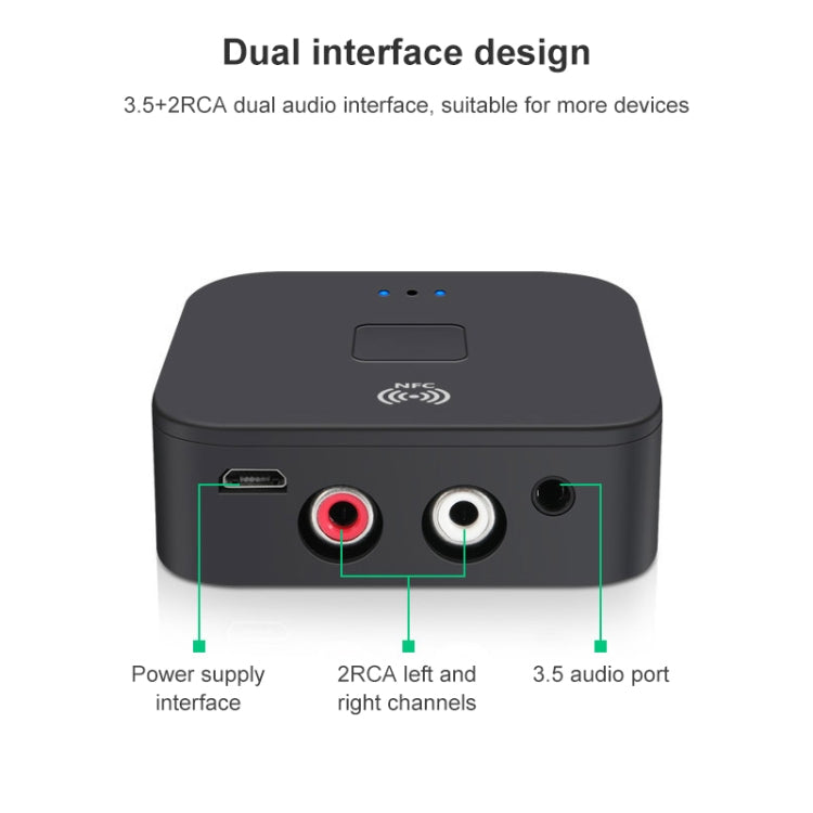 B11 Bluetooth 5.0 Empfänger AUX NFC zu 2 x RCA Audio-Adapter, B11
