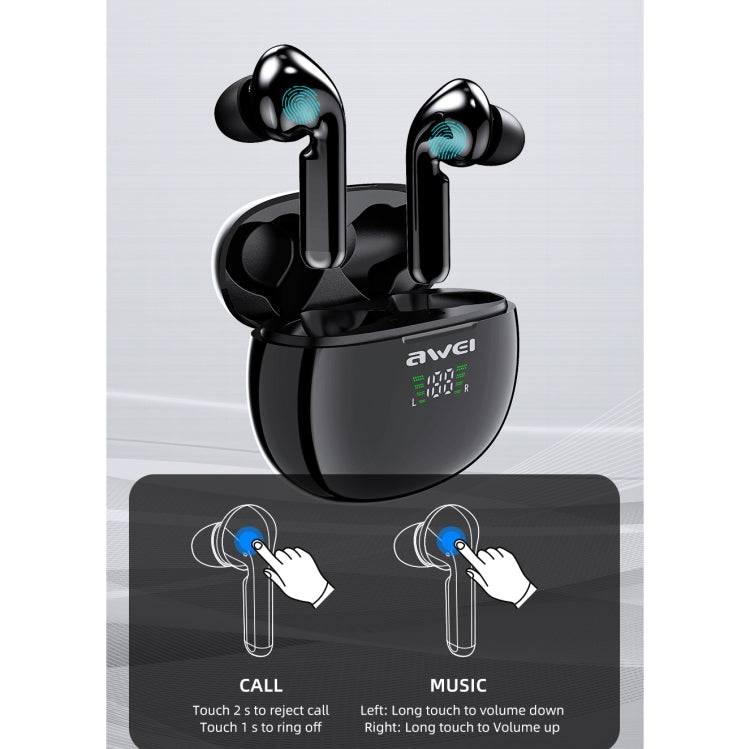 awei T15P Bluetooth V5.0 TWS True Wireless Sport LED-Display Headset mit Ladeetui, T15P