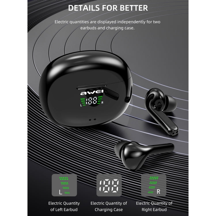 awei T15P Bluetooth V5.0 TWS True Wireless Sport LED-Display Headset mit Ladeetui, T15P