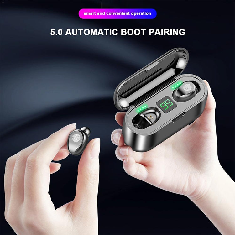 F9 TWS V5.0 Touch-Steuerung Binaurales Kabelloses Bluetooth-Headset mit Ladecase und Digitalanzeige, F9